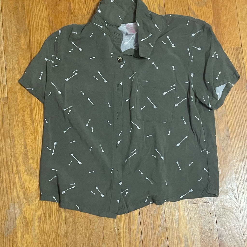 Green Button Down With Arrows